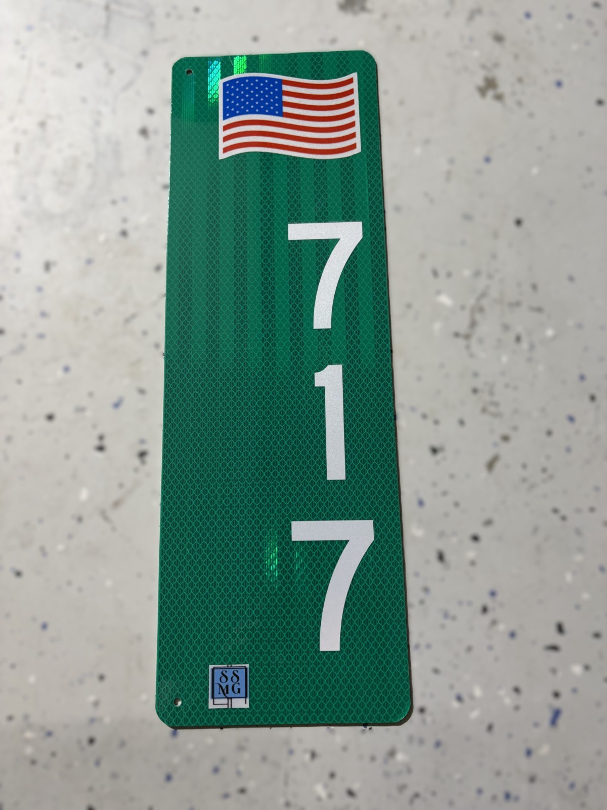VERTICAL Double-Sided Reflective Address 911 Sign with American Flag By SSMG