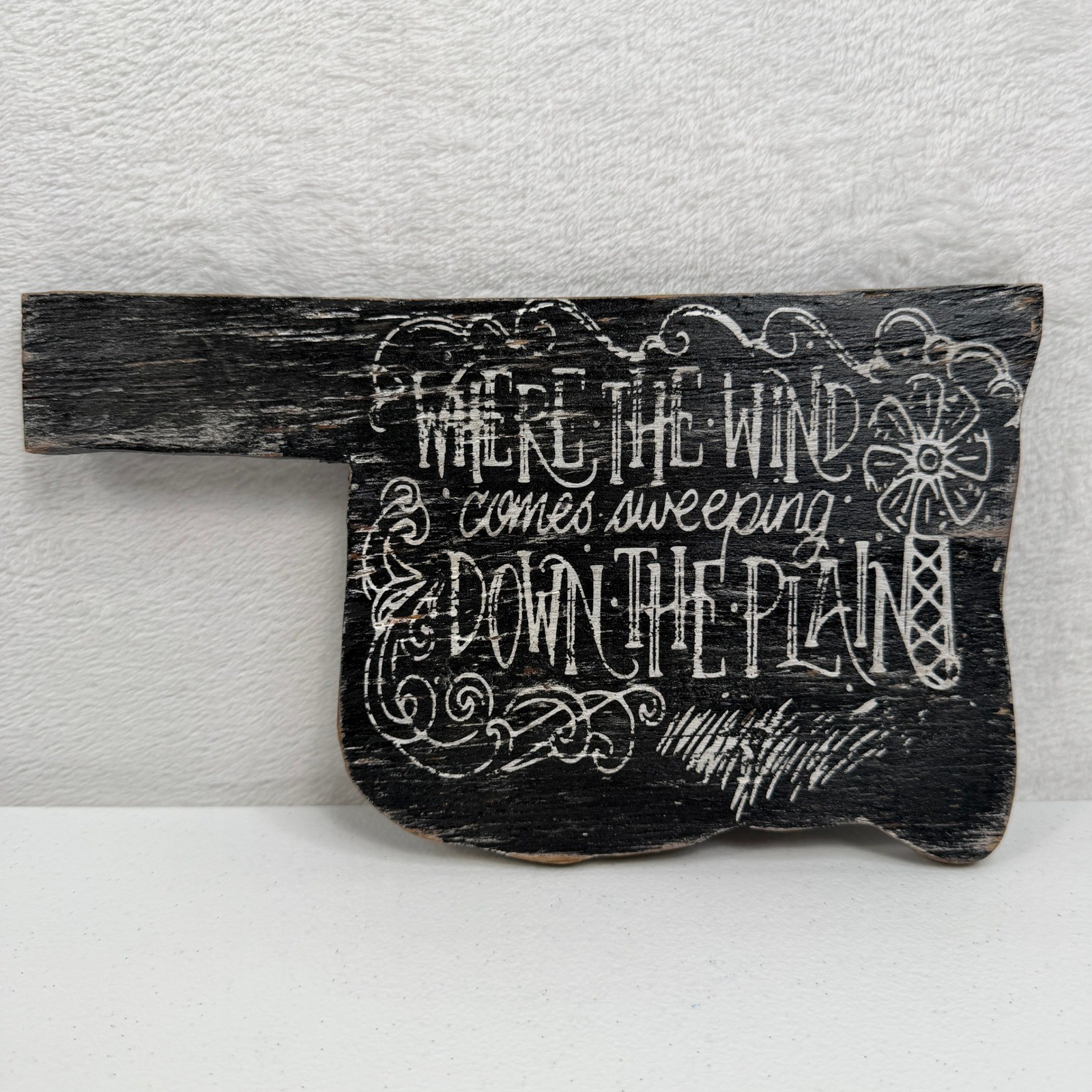 Wooden Oklahoma State Sign Small Black Rustic Lyrics Decor Wind Sweeping Plains
