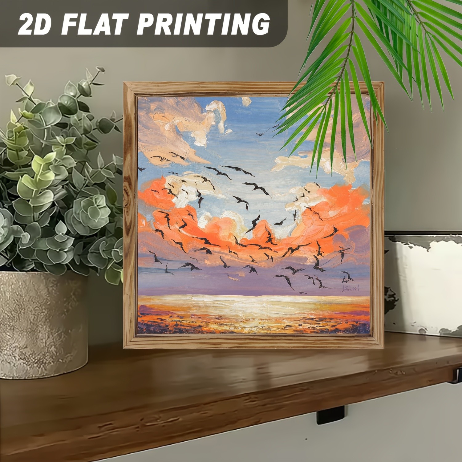 Wooden Plaque Impasto Ocean Sunset Seagull Soft Country Home Wall Decor Gift