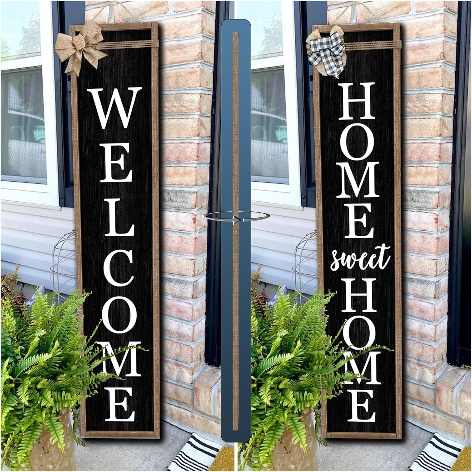 Outdoor Welcome Sign for Front Porch Standing Large 2 Sided 45″X9″ Wooden Frame