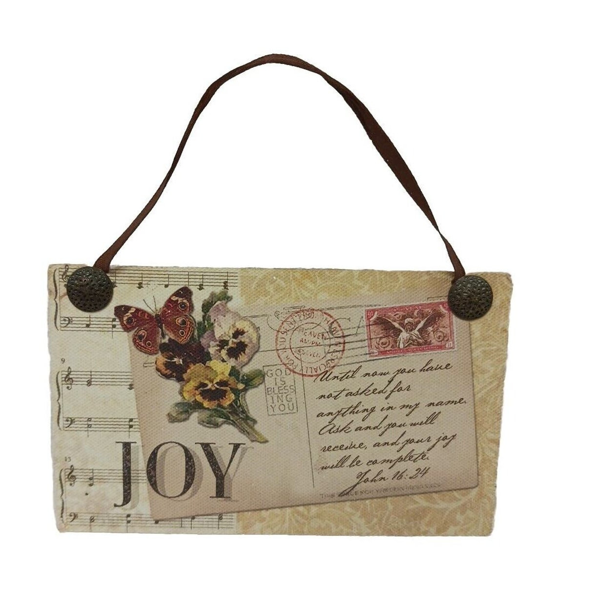 JOY Hanging Wall Decor Positive Bible Verse FLORAL Flower Postcard Butterfly Vnt