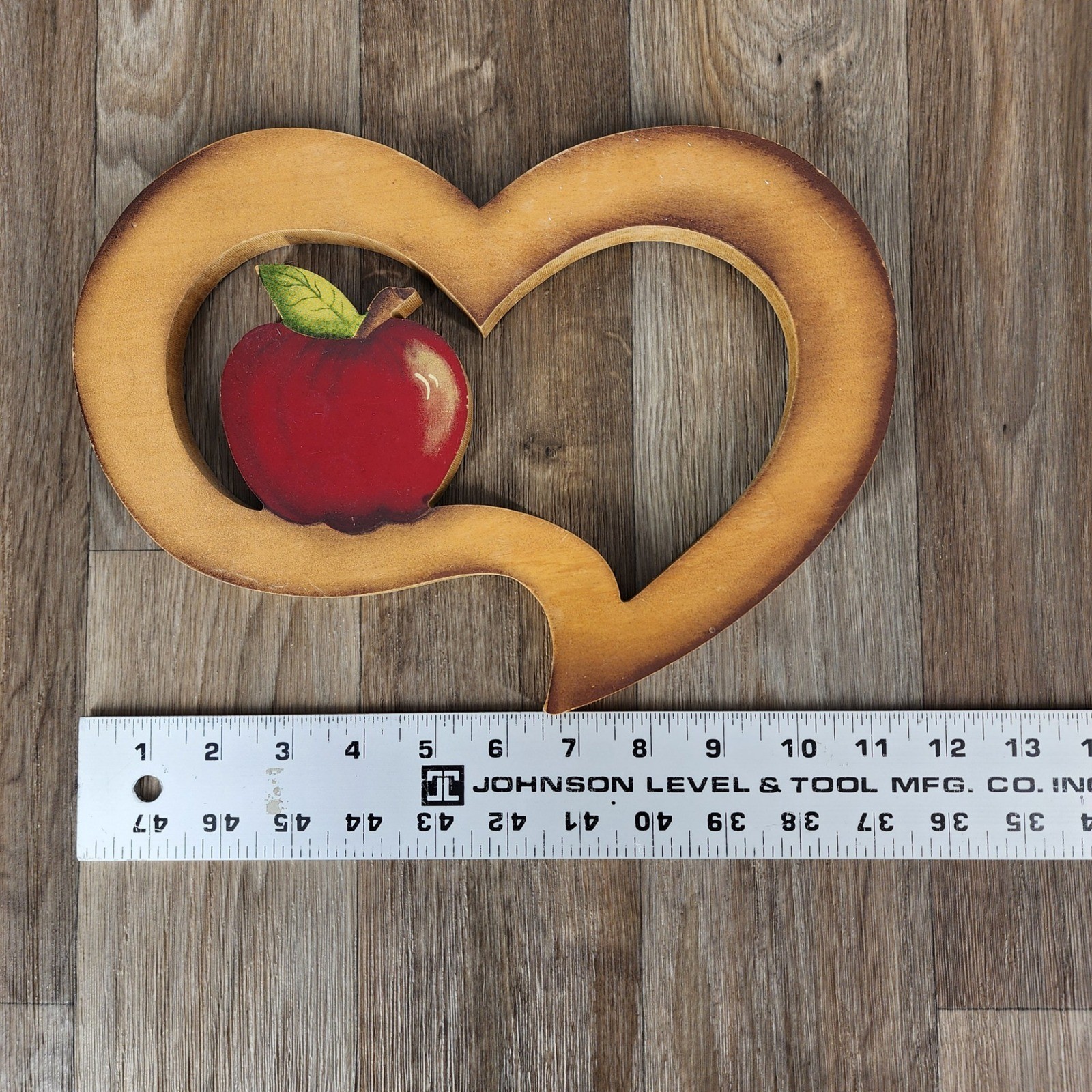 Vintage Wooden Heart Apple Wall Hanging Country Farmhouse Kitchen Decor 11×9