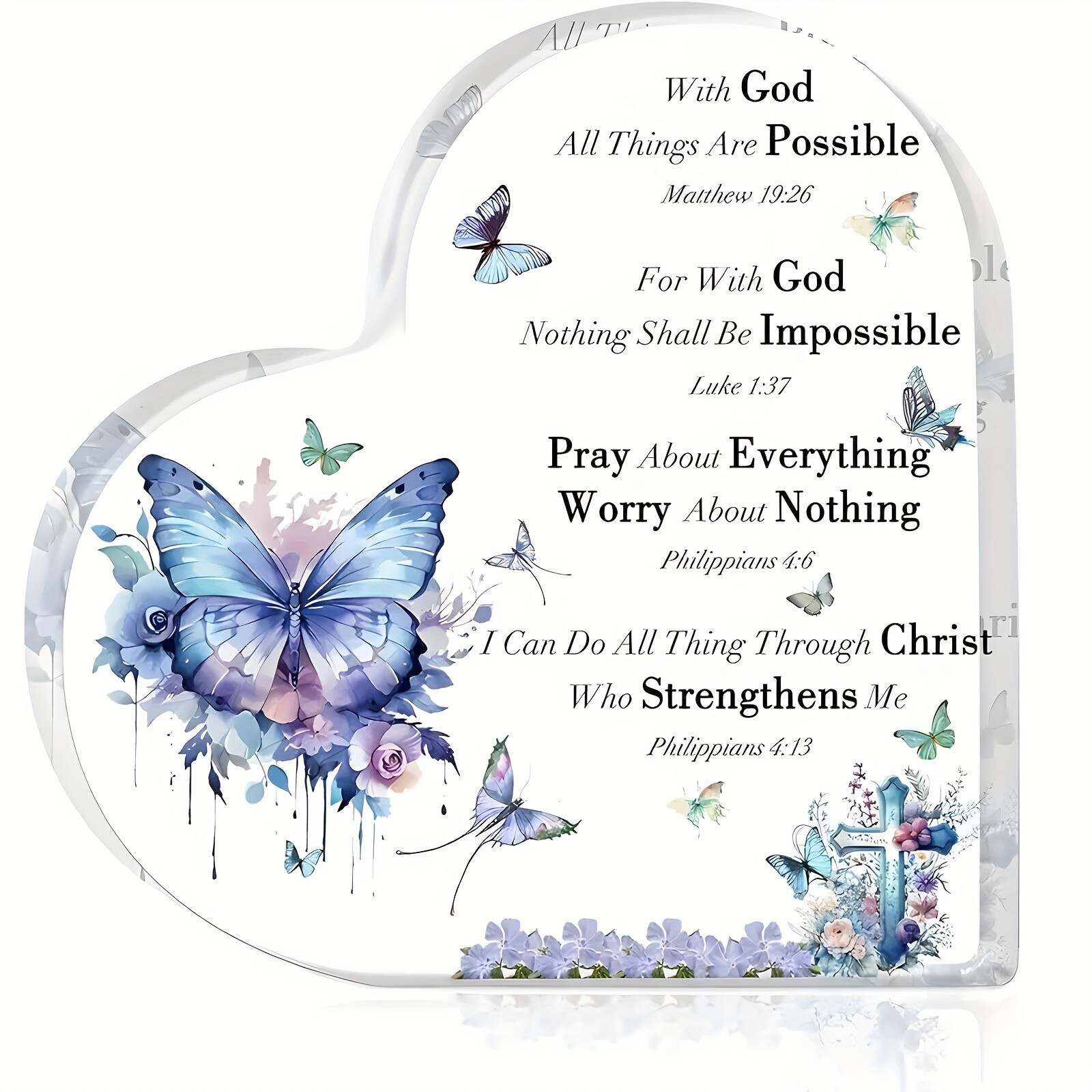 Purple Butterfly Flower Sacred Religious Christian Acrylic Tabletop Decoration