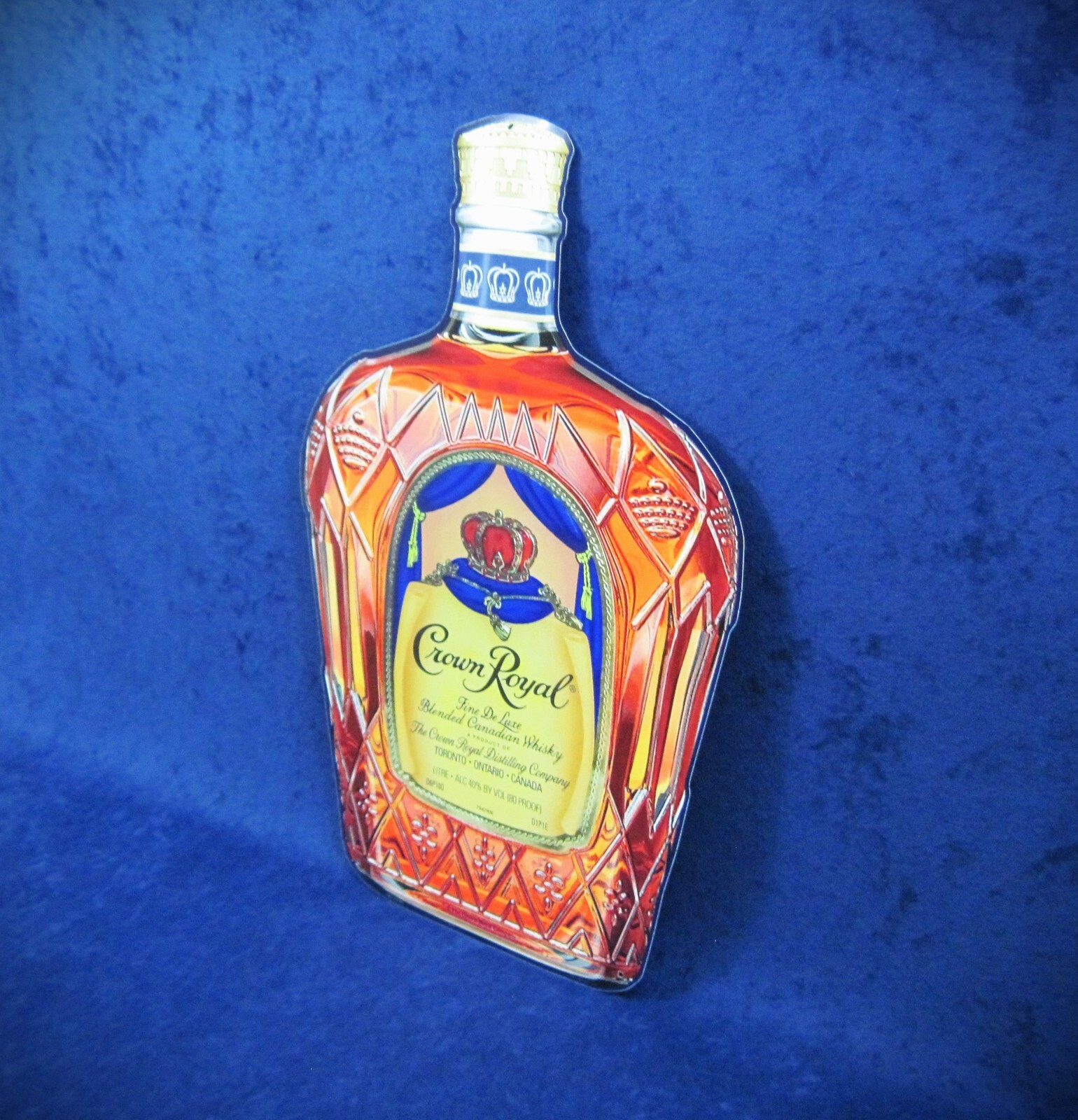 CROWN ROYAL BOTTLE – *US MADE* Die-Cut Embossed Metal Sign – Man Cave Bar Decor