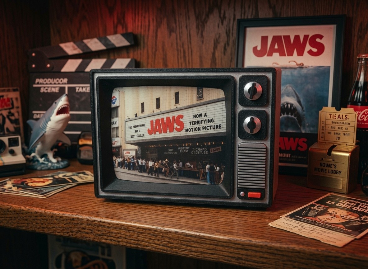 JAWS Movie Premiere Retro TV Display Stand Desk Art 1970s