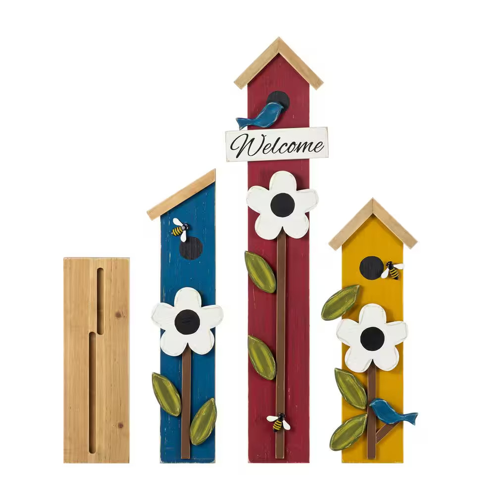 30 In. H Solid Wood Birdhouse Shaped Porch Decor Garden Stake