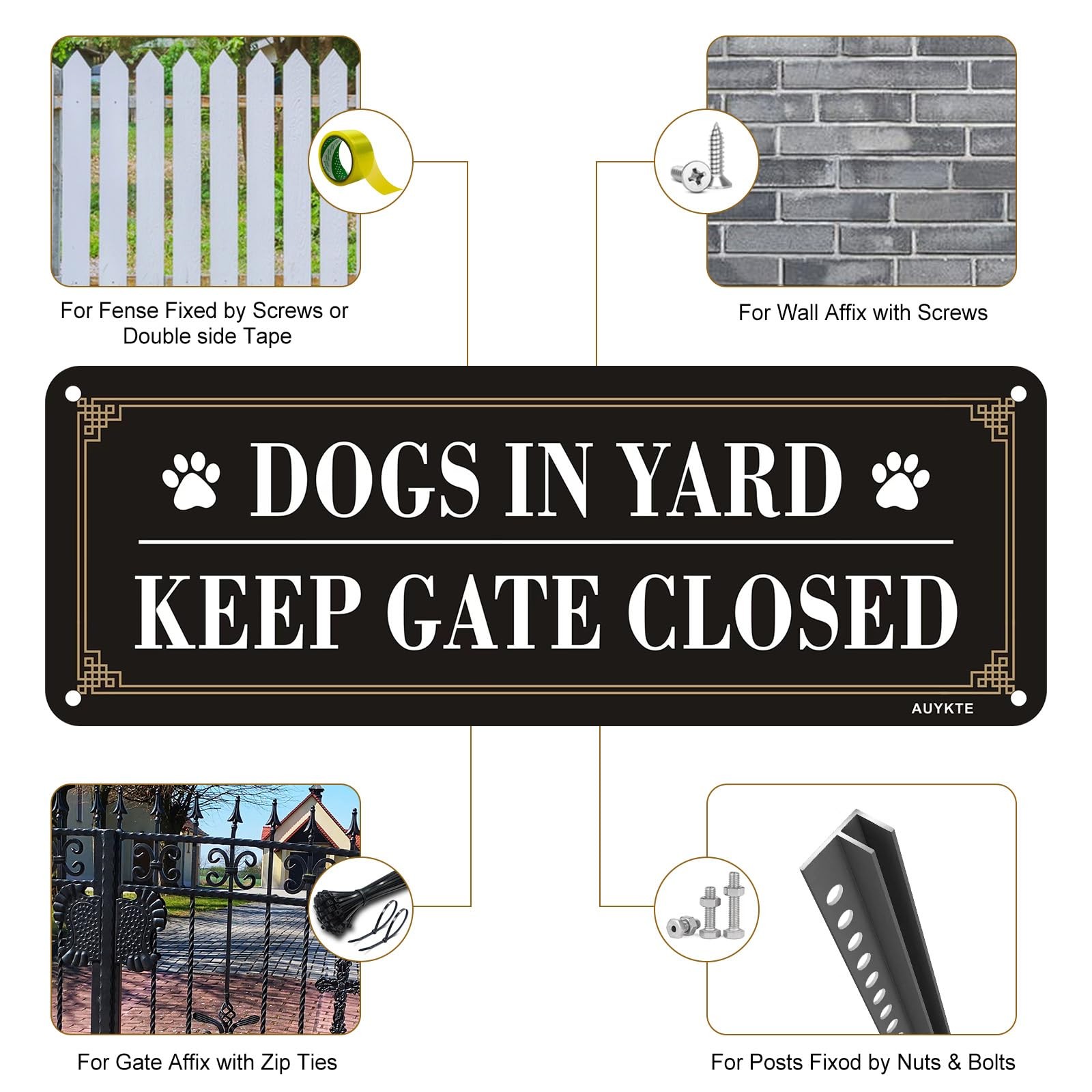 4 Pack Dogs in Yard Please Close Gate Sign, 10×3.5 inches Aluminum Reflective…