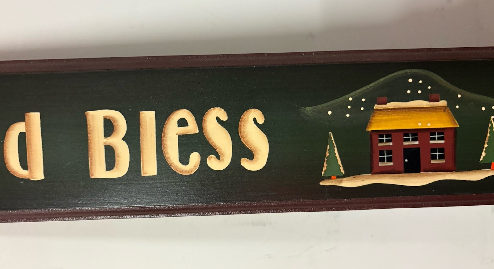 “God Bless Our Home” Horizontal Wooden Winter Christmas Sign 28” L x 5” H
