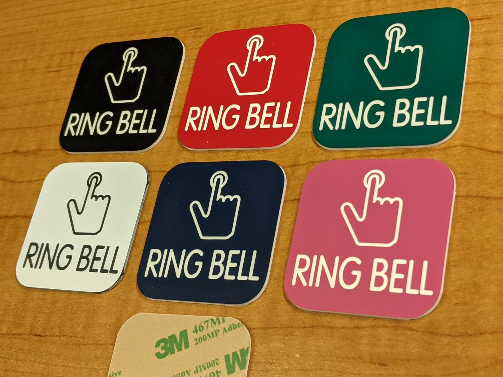 Engraved 2×2 RING BELL Doorbell Counter Sign Tag Plate Plaque Choice of 6 Colors