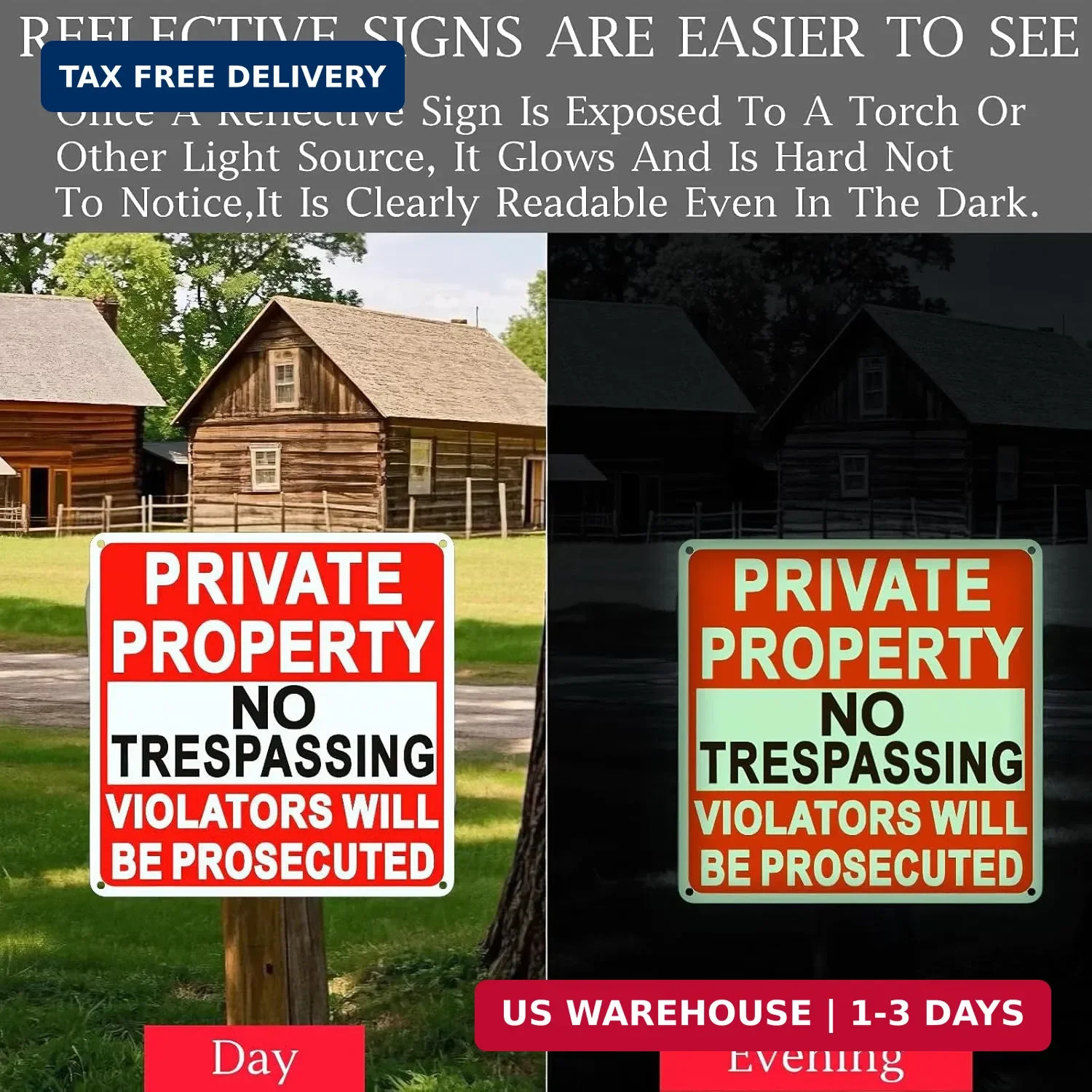 4 Pack Large No Trespassing Signs Private Property, 9.5 Inch x 9.5 Inch Private
