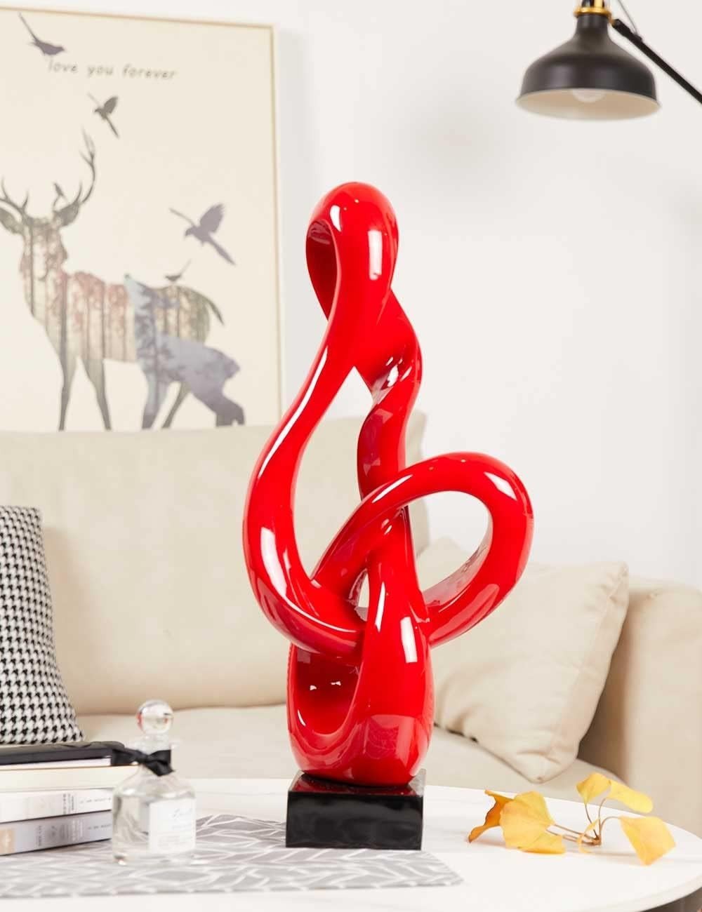 Modern Polyresin Music Note Sculpture Red 22.5 Inch Treble Clef Home Decor