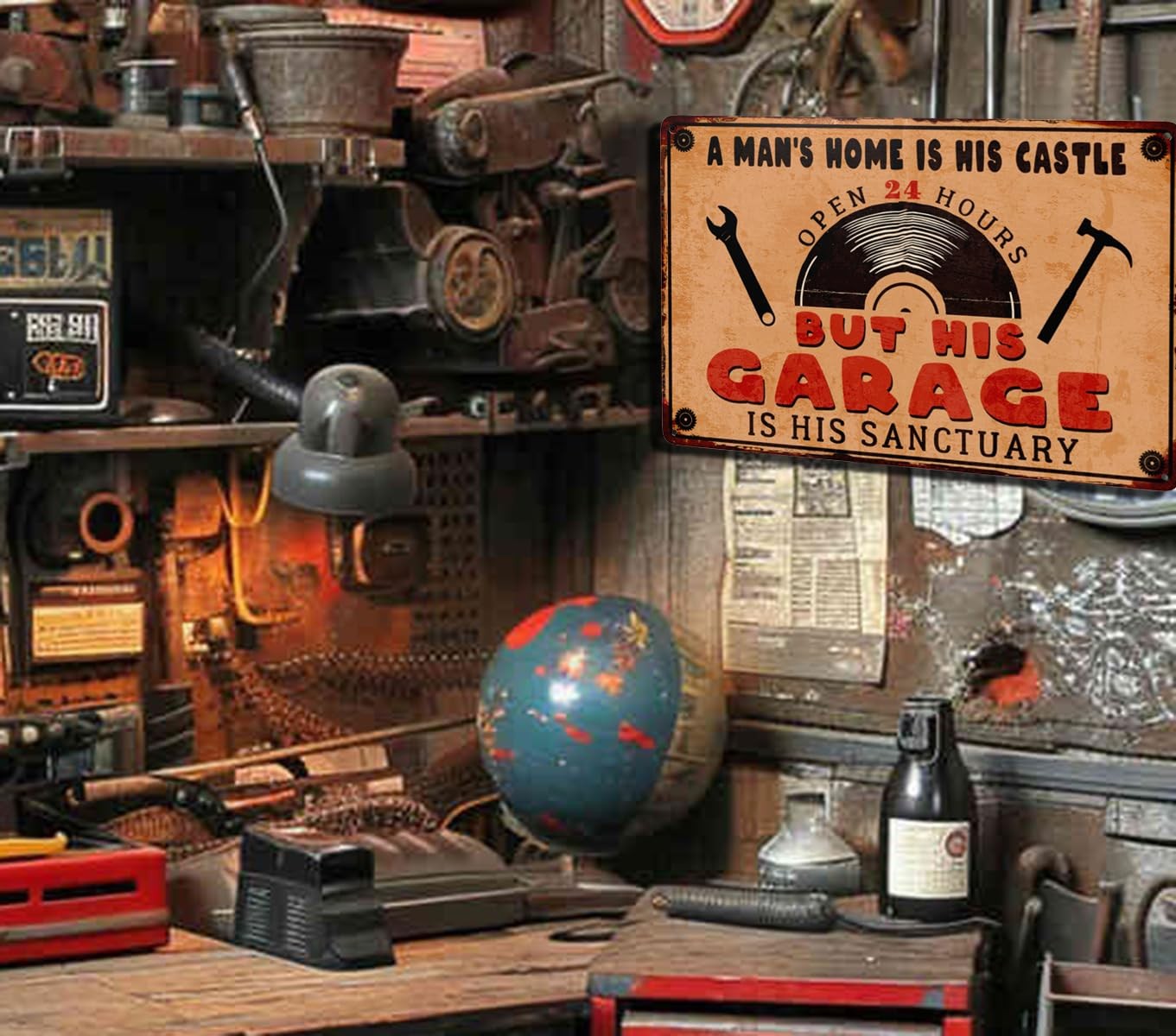 Man Cave Accessories For Men Garage Wall Decor Vintage 12 x 8 inches, Brown