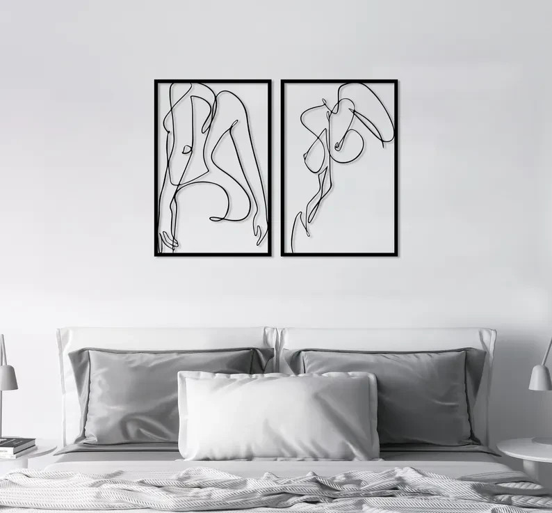 Minimalist Female Body Metal Wall Art Set of 2 Feminine Line Art Bedroom Decor