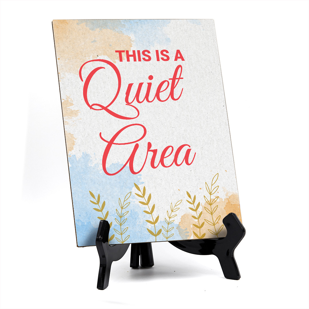 Signs ByLita This is a quiet area, Blue Watercolor Table Sign (6 x 8″)