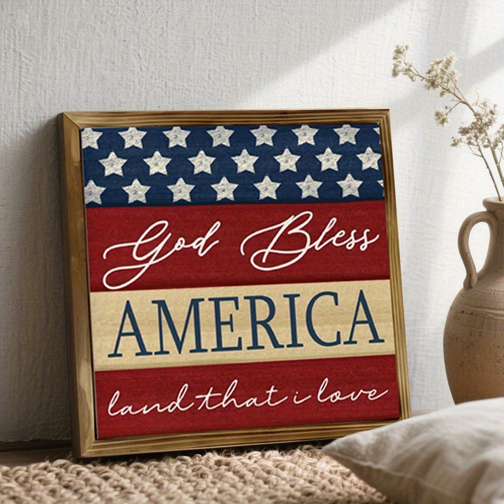 USA Flag God Bless America Wooden Plaque 4th of July Patriotic Farmhouse Decor