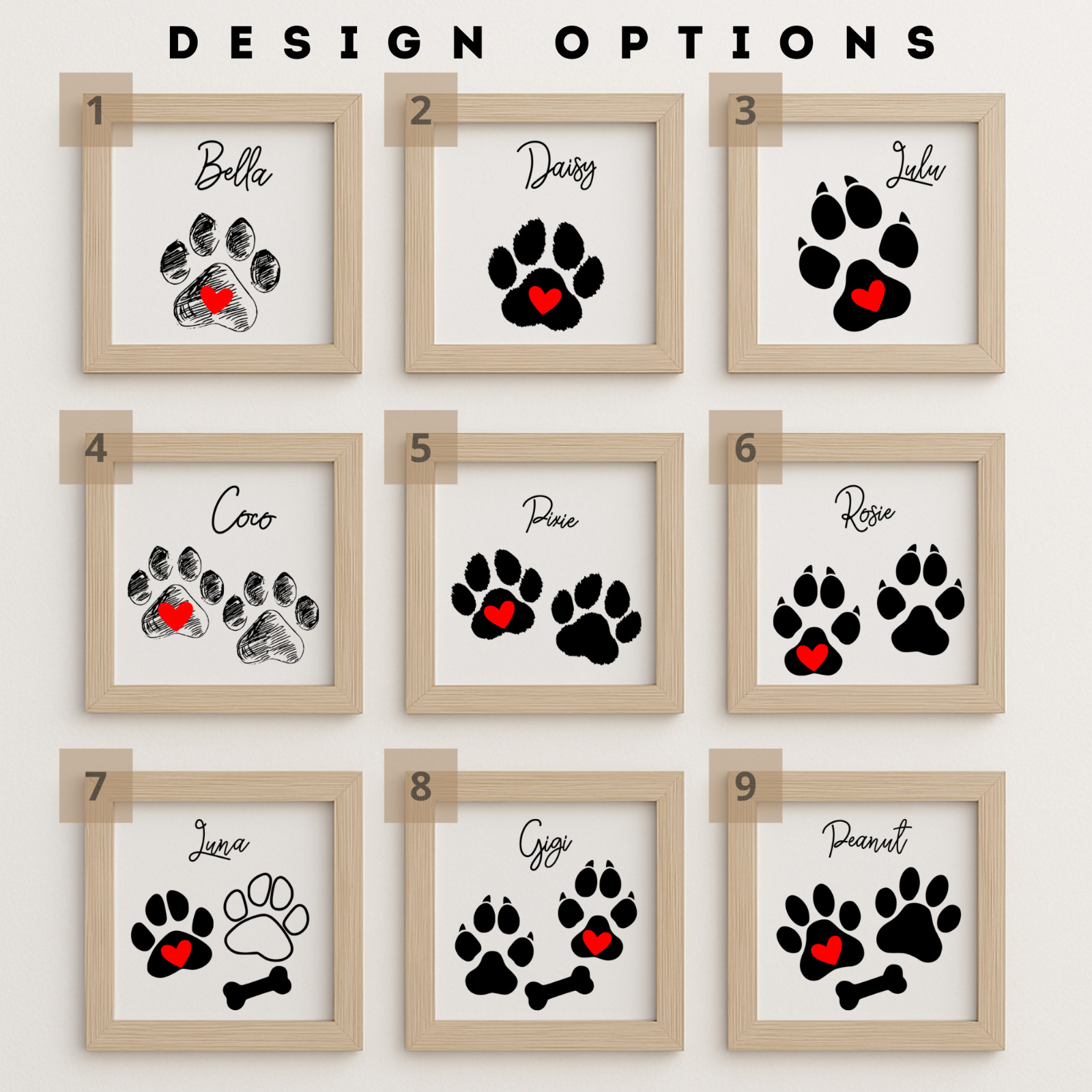 Personalized Dog Paw Memorial Sign Laser Engraved Pet Loss Gift on Wood in Frame