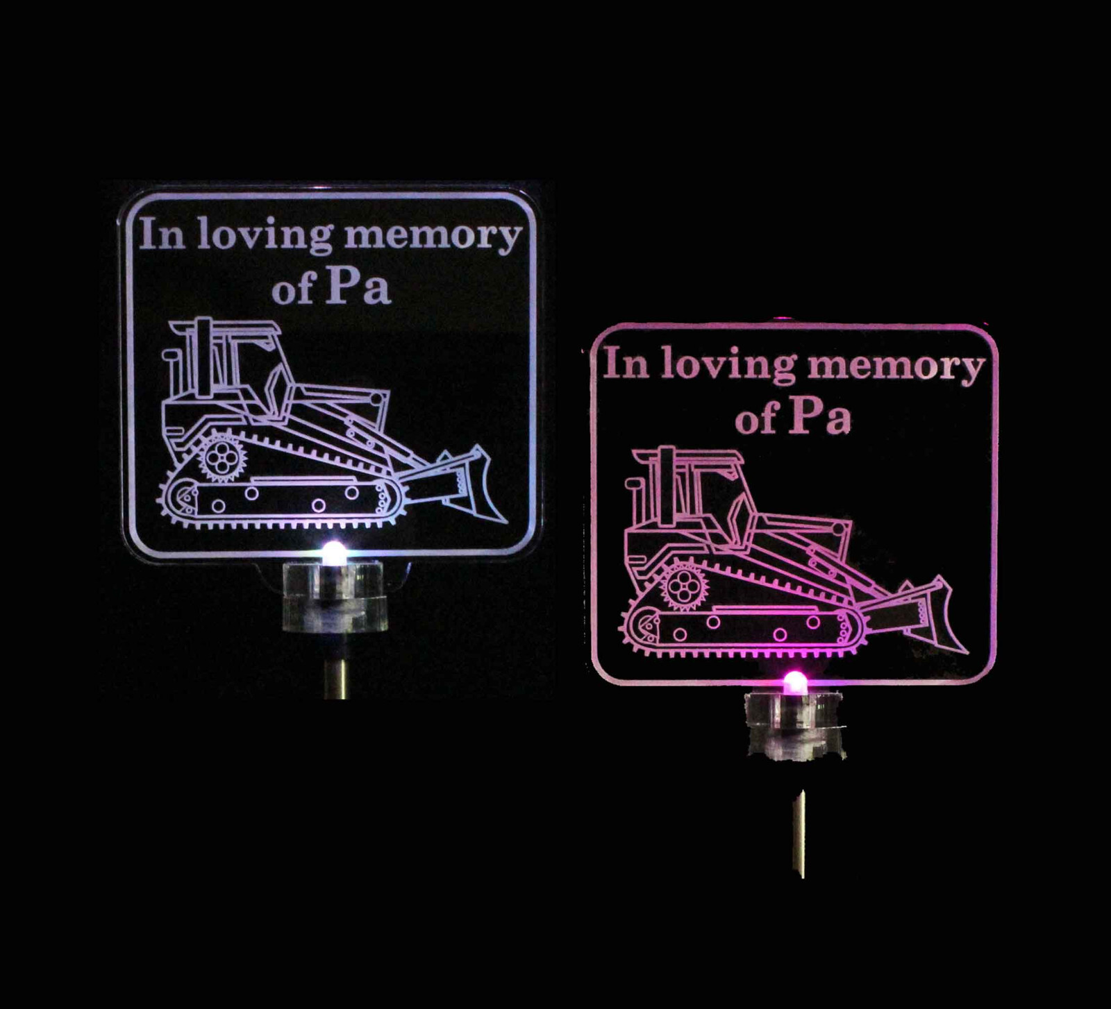 Personalized Bulldozer Solar Lights grave marker, Memorial Plaque, Cemetary