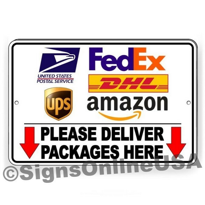 Please Deliver Packages Here Arrows Down Metal Sign Delivery Instructions usps