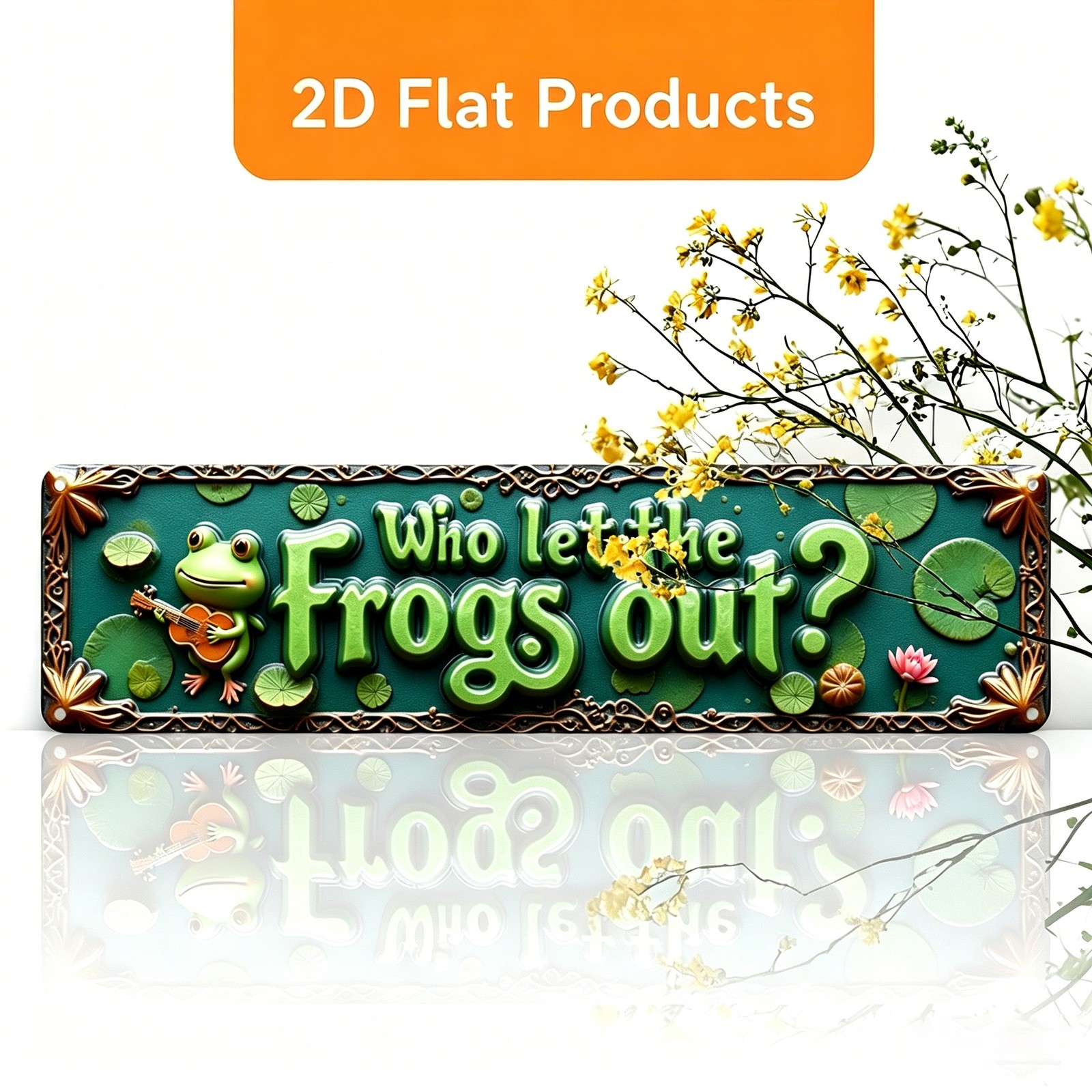 Funny Frog Lotus Leaf Metal Sign Vintage Country Style Garden Yard Decor Plaque