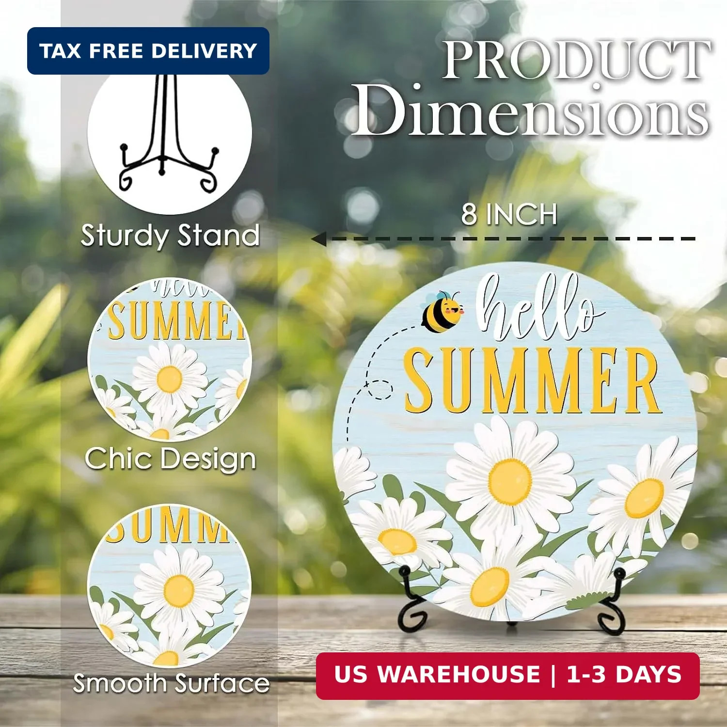 Summer Decorations for Home – Hello Summer Sign with Stand for Home Office Table
