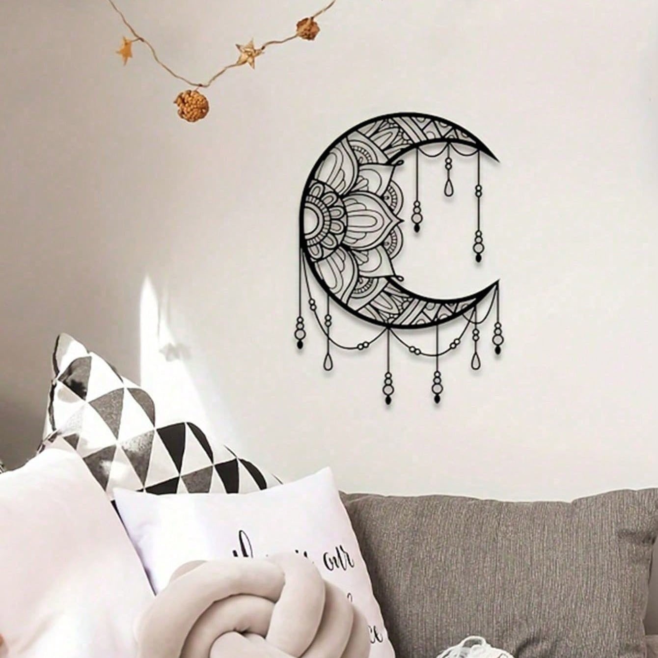 Black Mandala Moon Wall Art Metal Iron Wall Hanging for Any Room Decoration