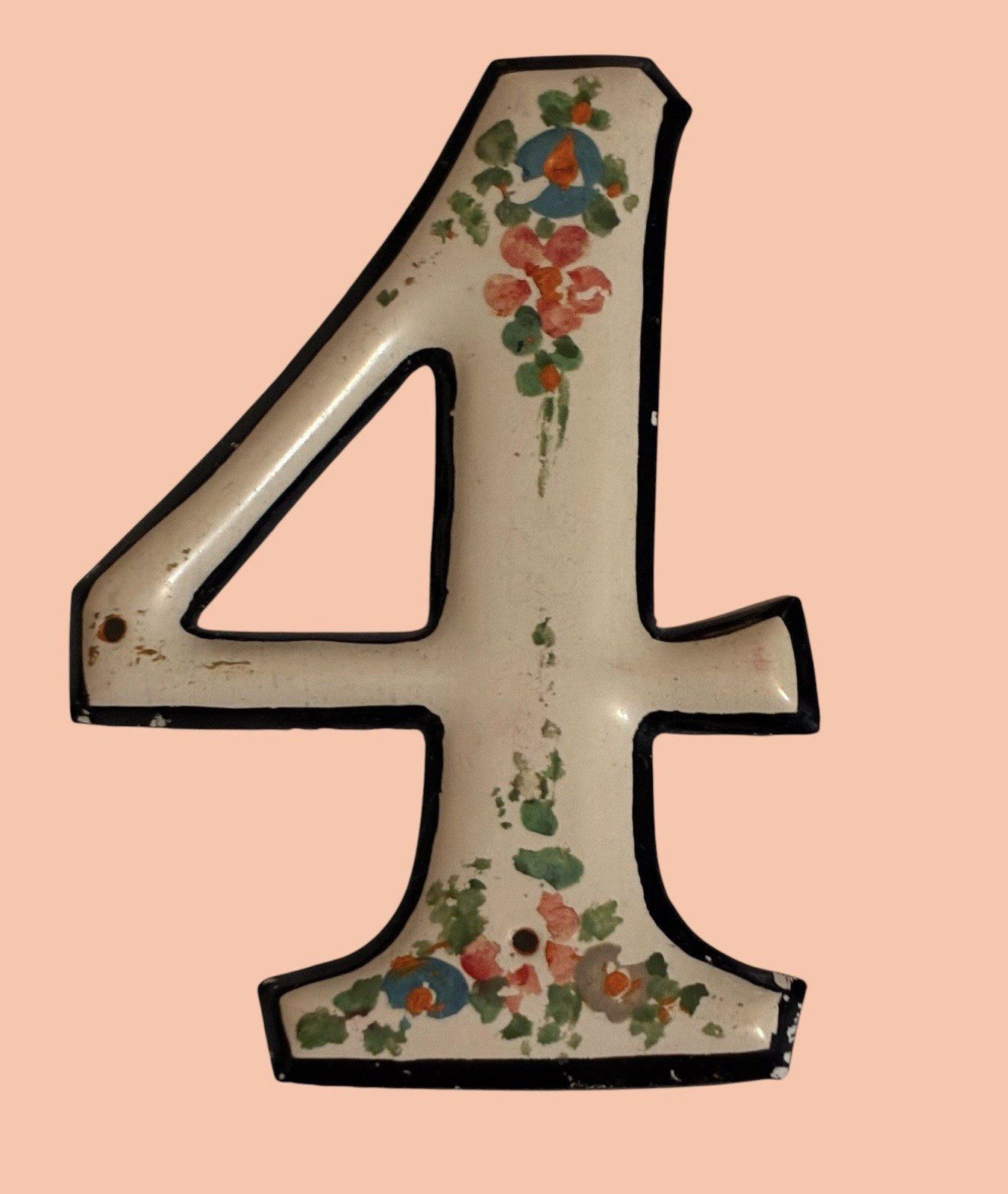Vintage Handpainted Thin Plastic Numbers 1 2 3 4 5 6 7 8 French Decor 3 “ Floral
