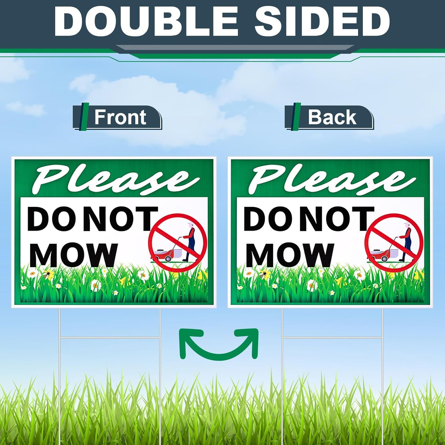 2 Pcs Please Do Not Mow Sign with Metal H Stake 12 X 9 Inches No Mow May Yard Fl
