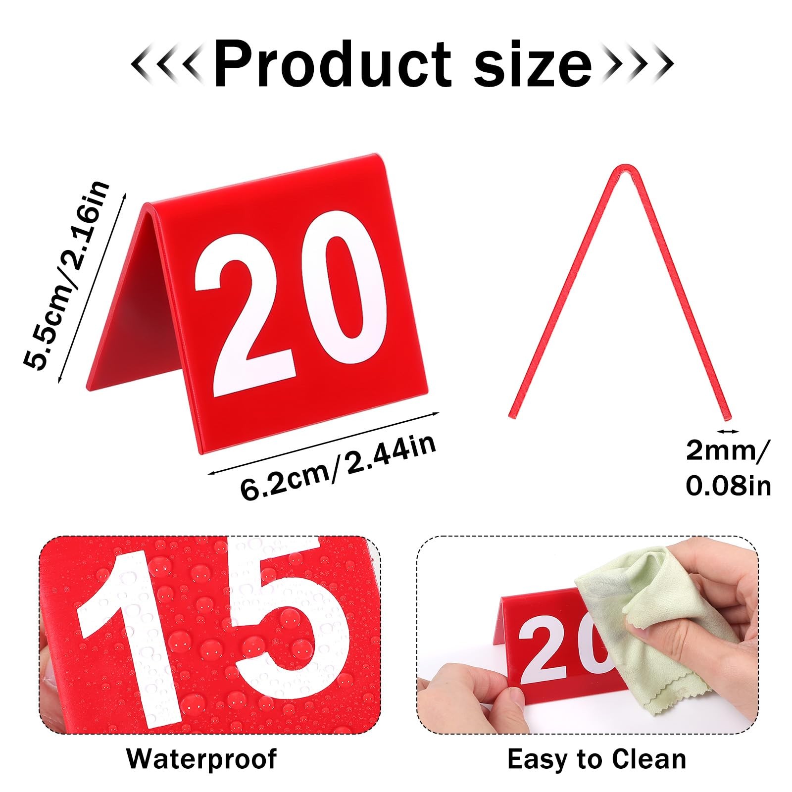 50 PCS Red Plastic Double Sided Restaurant Table Number Tents 150 Event