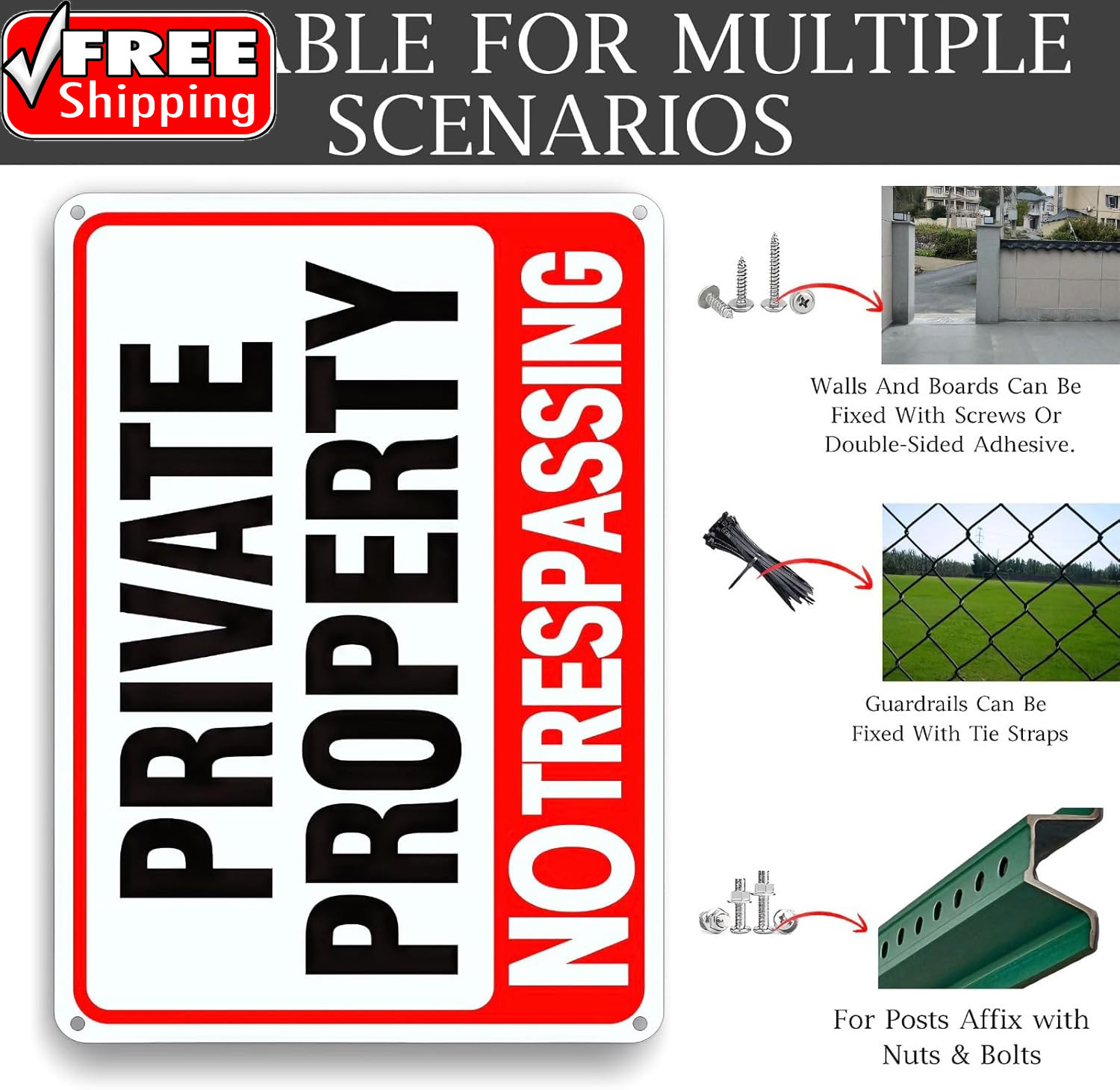 4 Pack Large No Trespassing Signs Private Property, 12X8 Inch Rust Free Aluminum