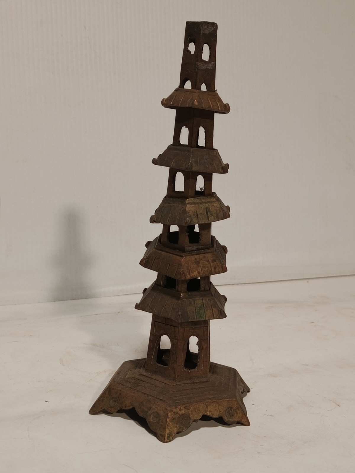 Vintage Mid-Century Decorative Bronze Metal Chinese Pagoda Temple Tower