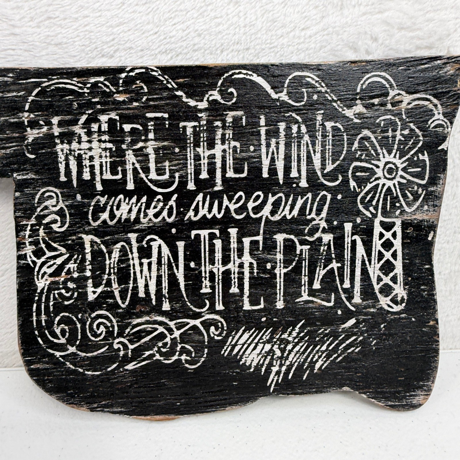 Wooden Oklahoma State Sign Small Black Rustic Lyrics Decor Wind Sweeping Plains