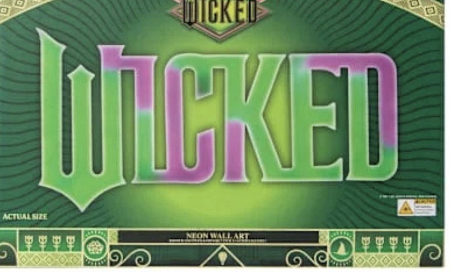 Wicked Lighted Wall Sign Letter Shape, Horizontal, Green Purple White Plastic