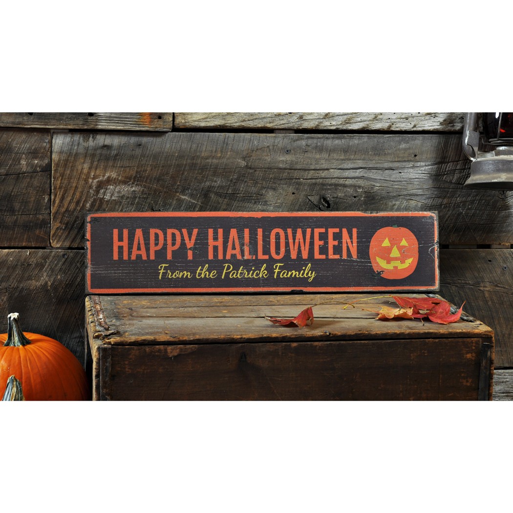 Custom Family Happy Halloween Sign -Rustic Hand Made Halloween Wooden