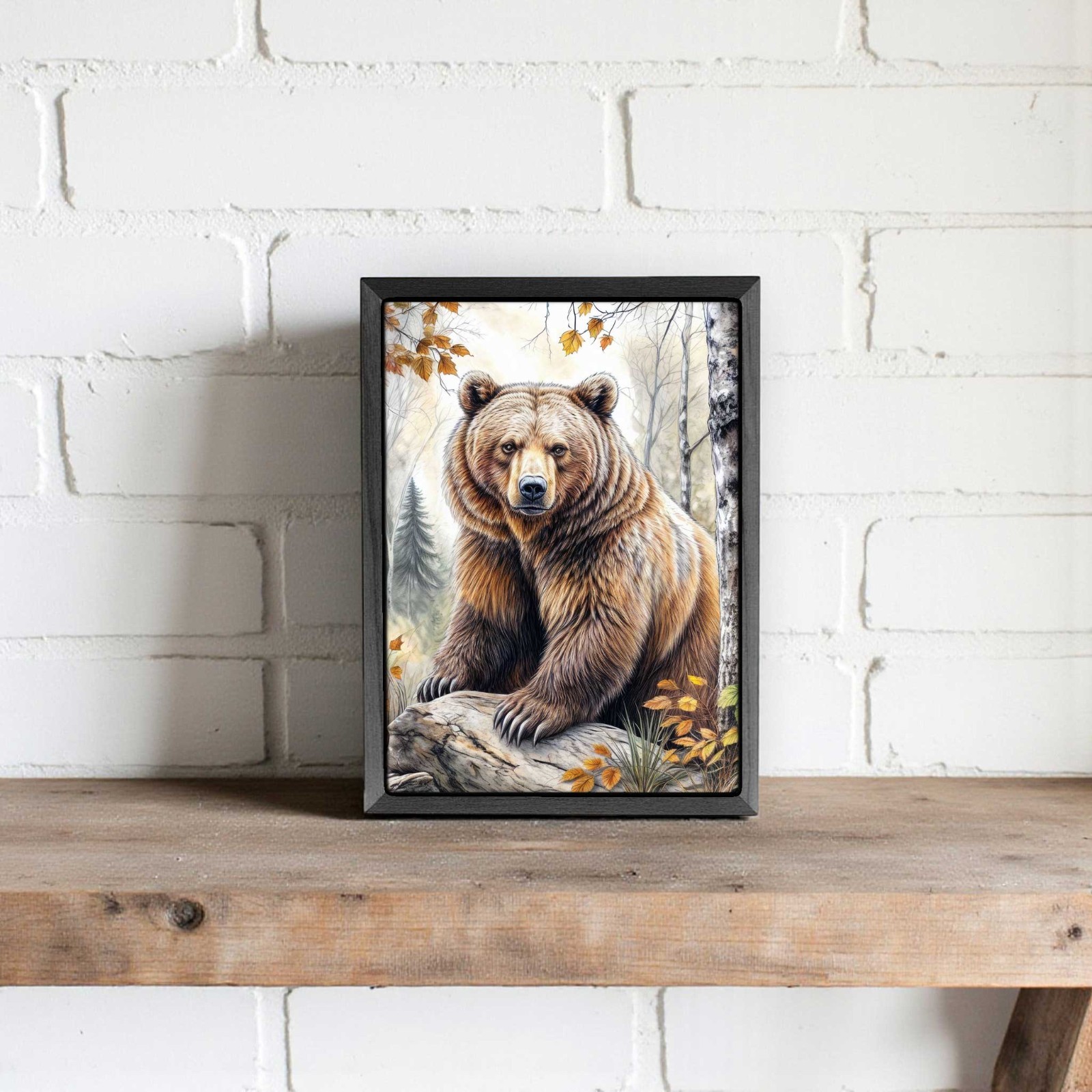 Grizzly Bear Wood Framed Metal Block Sign for Gallery Wall or Shelf Decor Small