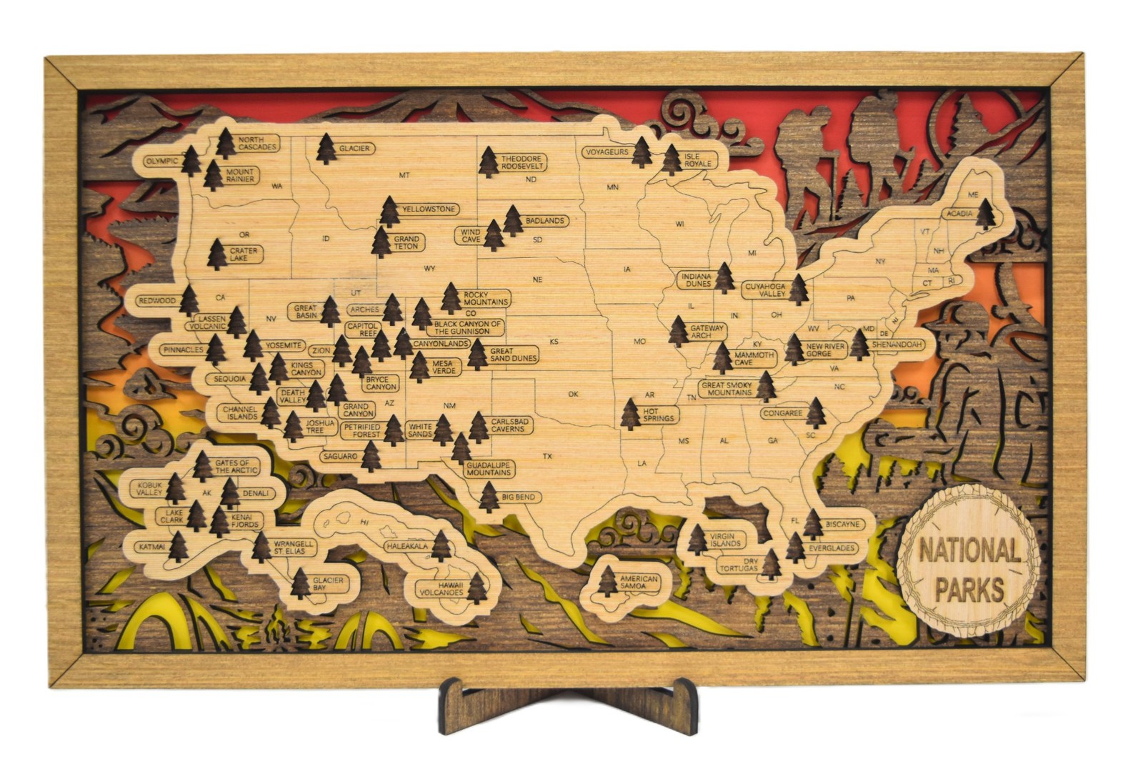 Handmade Wood National Parks Travel Map
