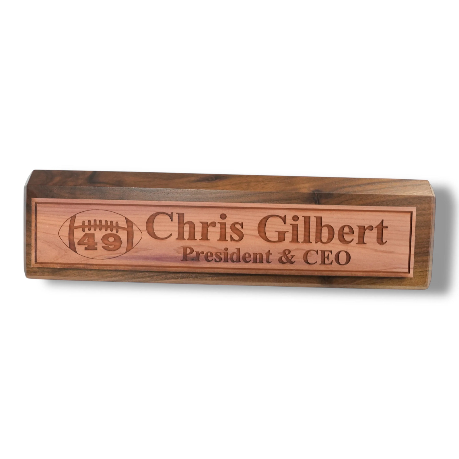 Desk Wedge Name Plate – PERSONALIZED – Football – WITH YOUR NUMBER – 11 Inches
