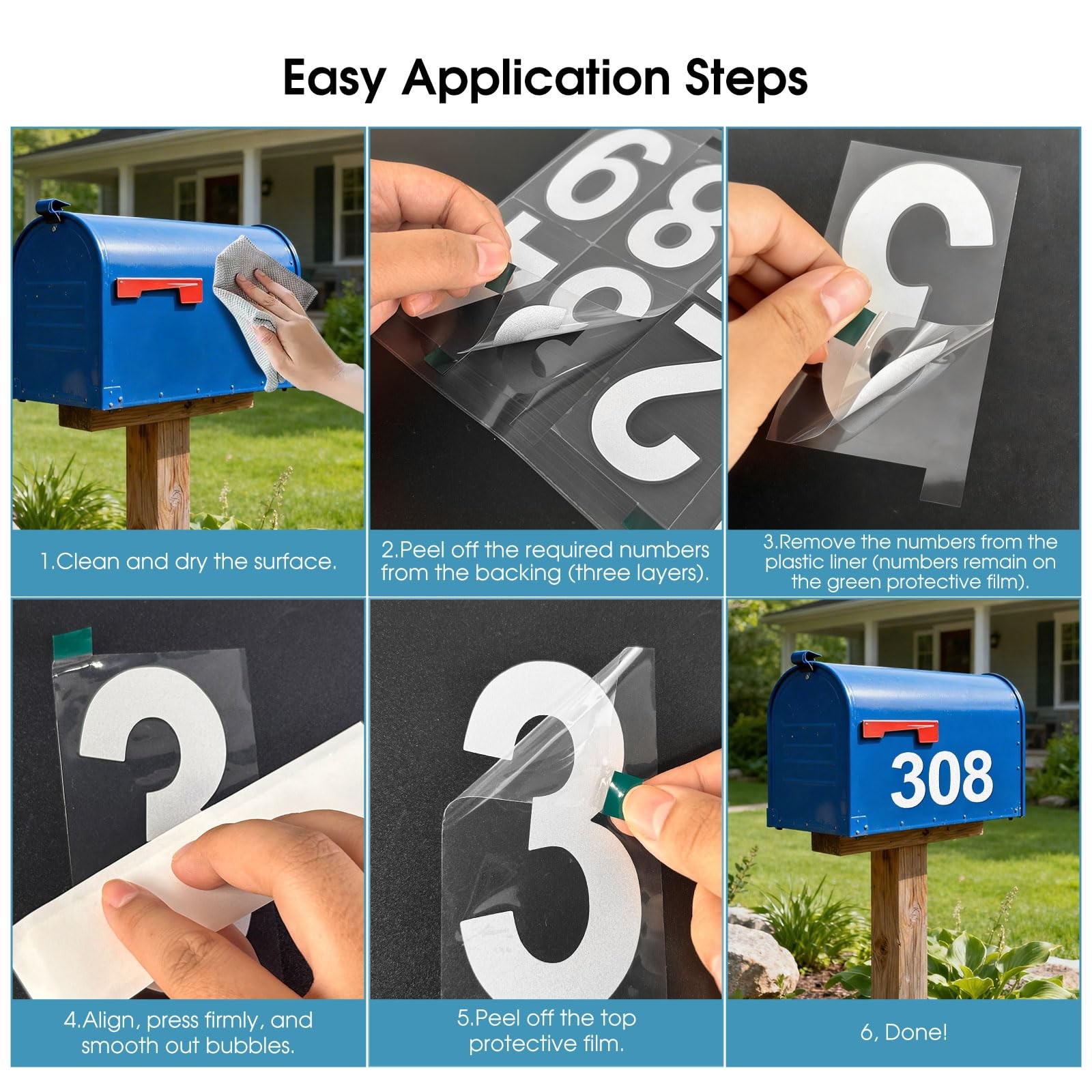 50 PCS 3 Inch Reflective Mailbox Numbers for Outside, 5 Sets Self Adhesive Vi…