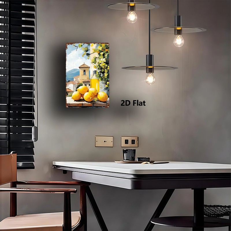 Metal Landscape Sign Lemon Olive Oil Vintage Wall Art 8×12 Inches