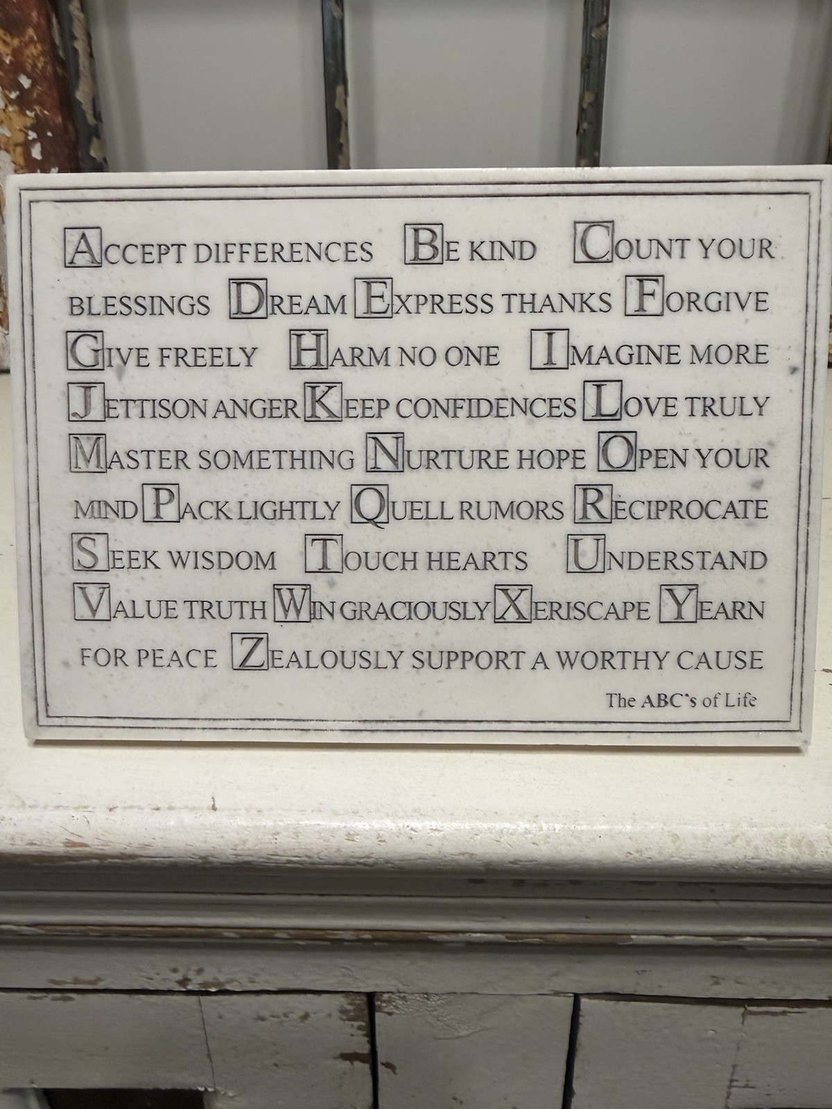 The House Parts Inc. ABC’s of Life Inspirational Quote Wood Plaque Sign White