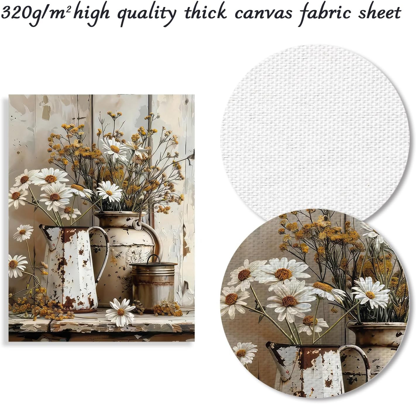 Rustic Daisy Wall Art Farmhouse Bathroom Wall Decor Vintage Country Canvas Wall