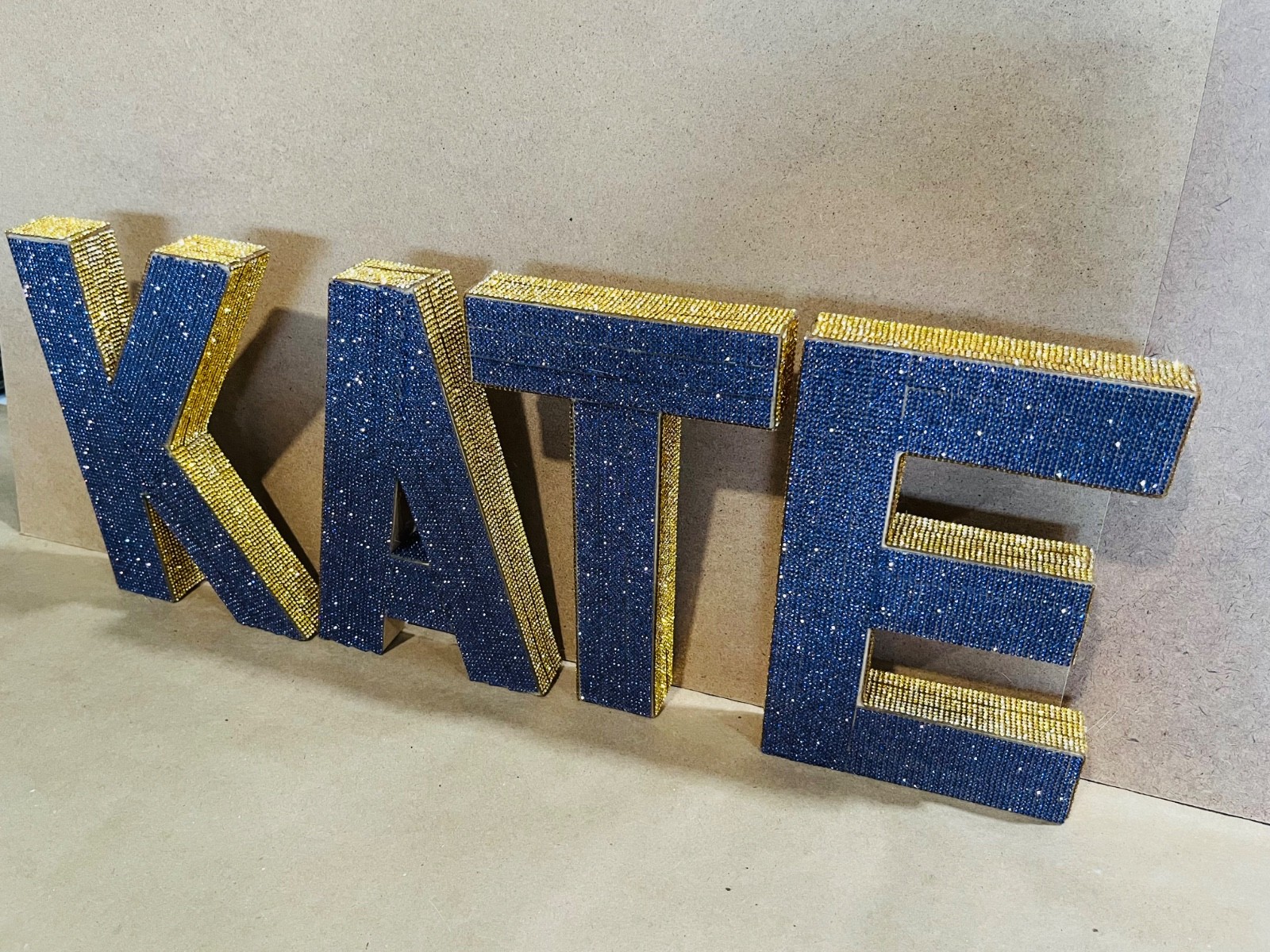 Purple & Gold Jeweled Block Letters K, A, T, E