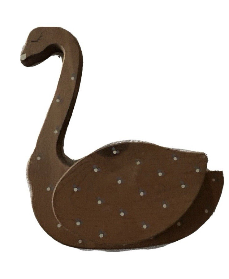 Wooden Swan Wall Plaque Brown & White Polka Dot Painted Country Decor