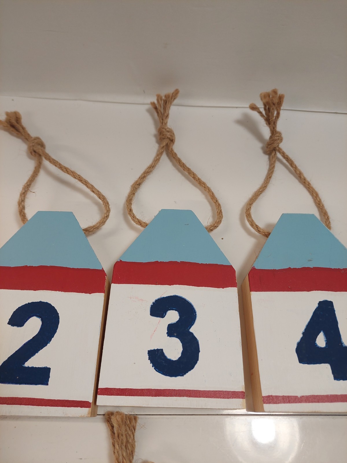 Hand painted hanging Wood Buoys Nautical Table Markers Numbers Weddings Events