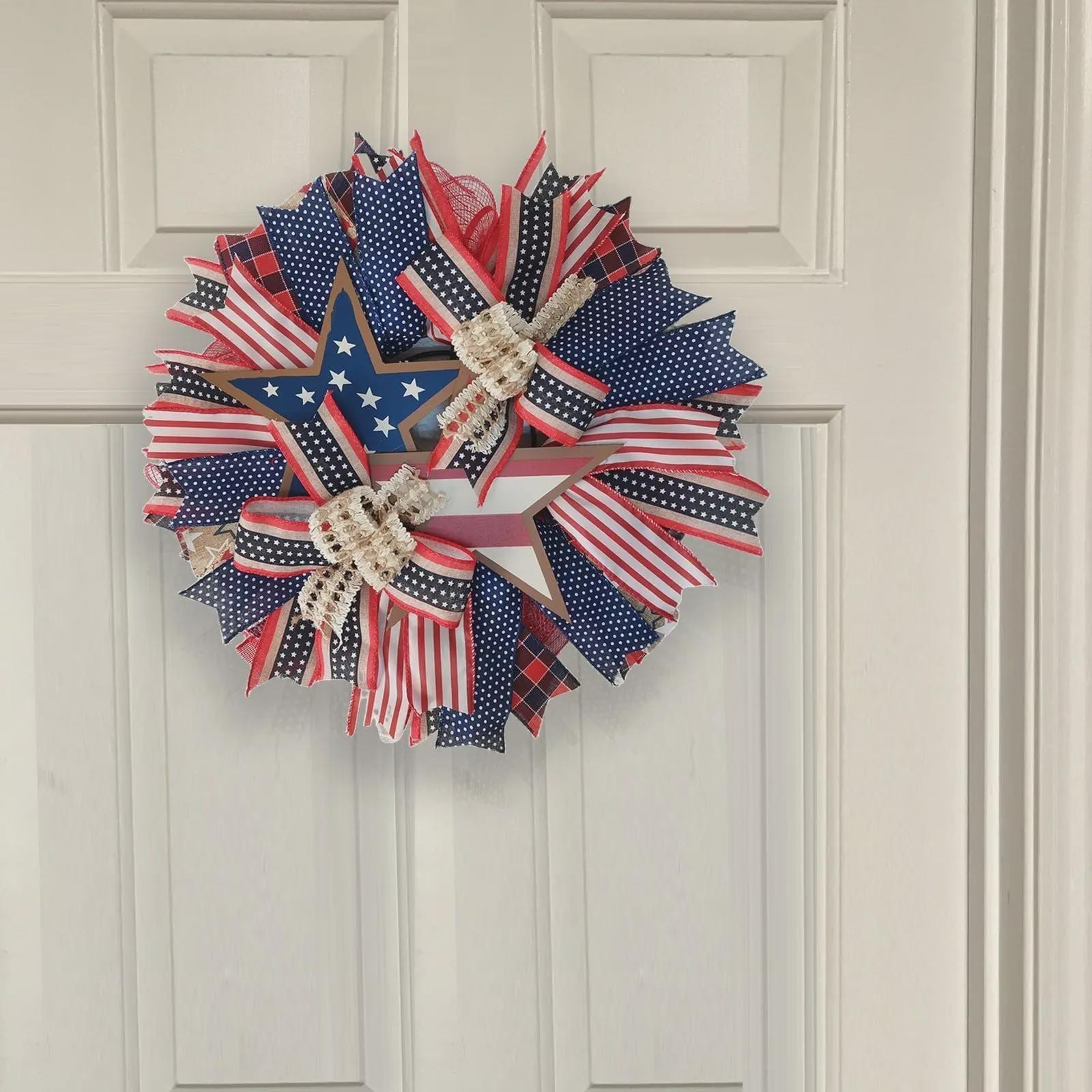 Patriotic Wood Wreath Star, America 250th Anniversary, 4th of July Door Sign