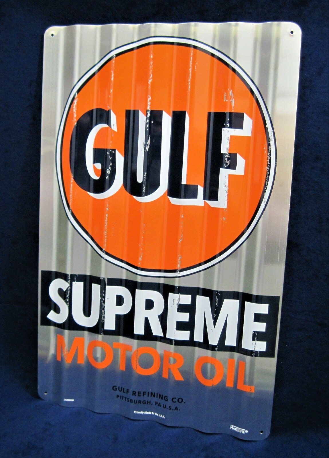 GULF OIL – *US MADE* Corrugated Metal Sign – Man Cave Garage Shop Bar Pub Decor