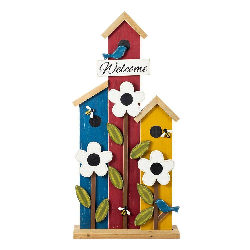 30 In. H Solid Wood Birdhouse Shaped Porch Decor Garden Stake