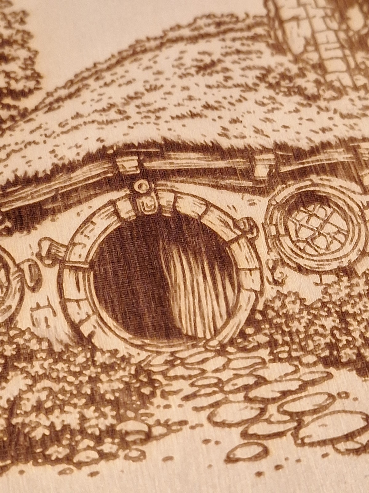 Wood Burned Laser Engraved Hobbit House 5×5 Wall Decor-Art-Crafting-Handmade