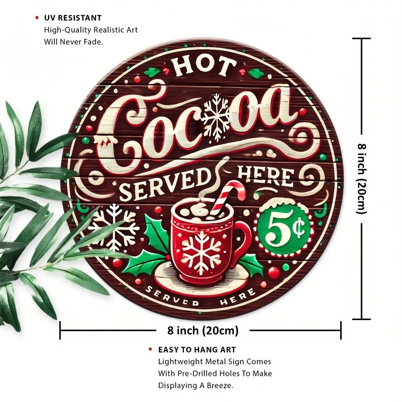 Room Decor Tin Metal Signs 8 X 8 Inches Christmas Sign for Hot Cocoa Coffee Bar