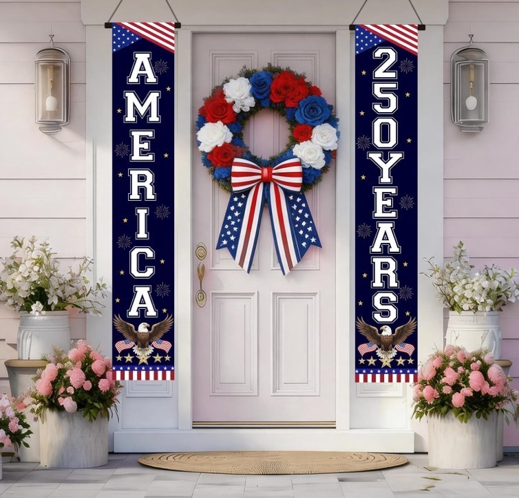 250Th Anniversary Banner, 1776-2026 American Patriotic Door Sign Hanging Decorat