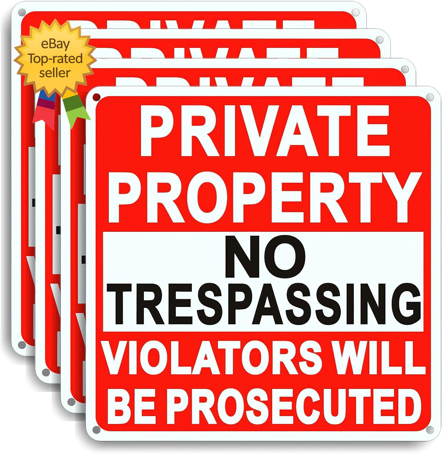 4 Pack Large No Trespassing Signs Private Property 9.5 Inch X 9.5 Inch Private